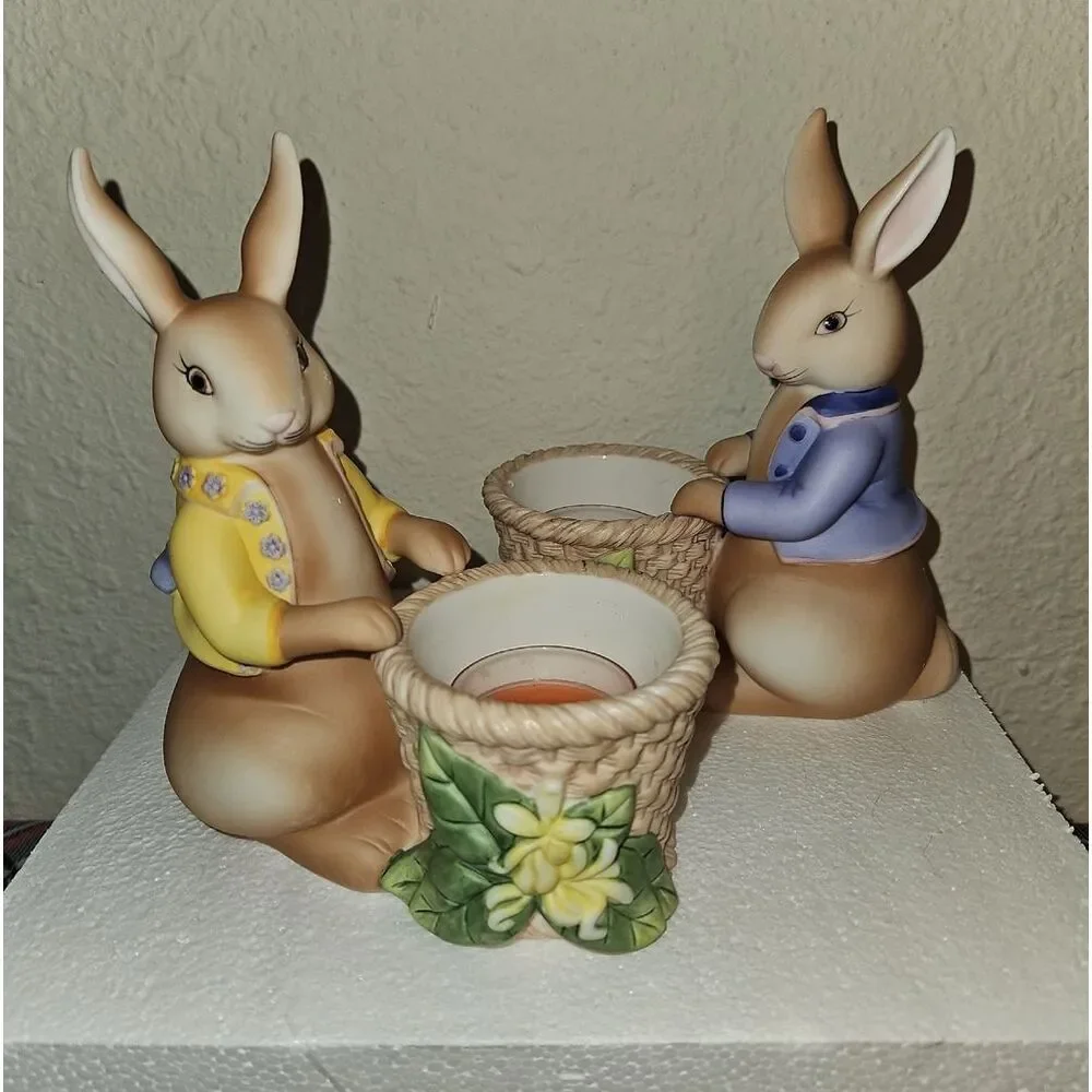 PartyLite Easter Bunny Bertie & Bea Votive Candle Holder Holiday Table Decor Set